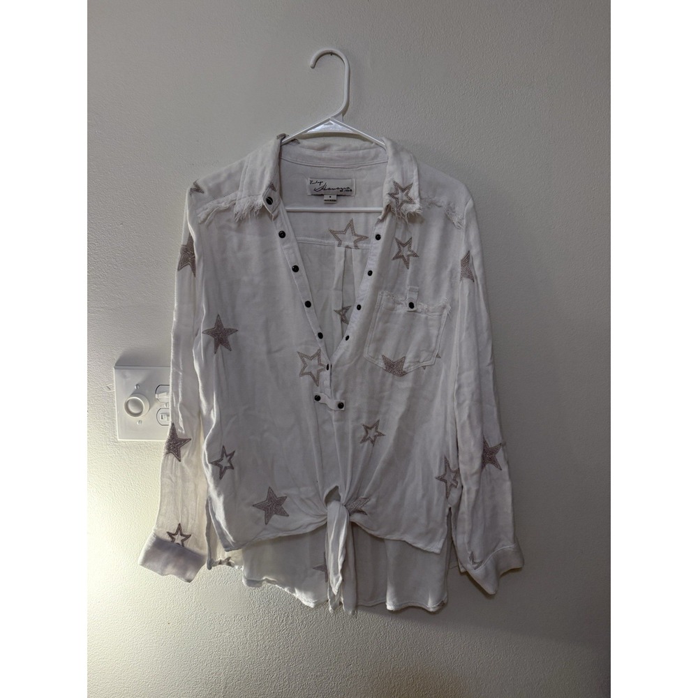 Vintage Havana Star Button Up Tie Blouse Women's‎ Size S Oversized Country Fest